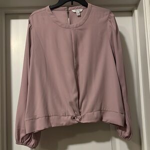 Nine West Pink (Mauve) Puff Sleeve Blouse with Tie Front